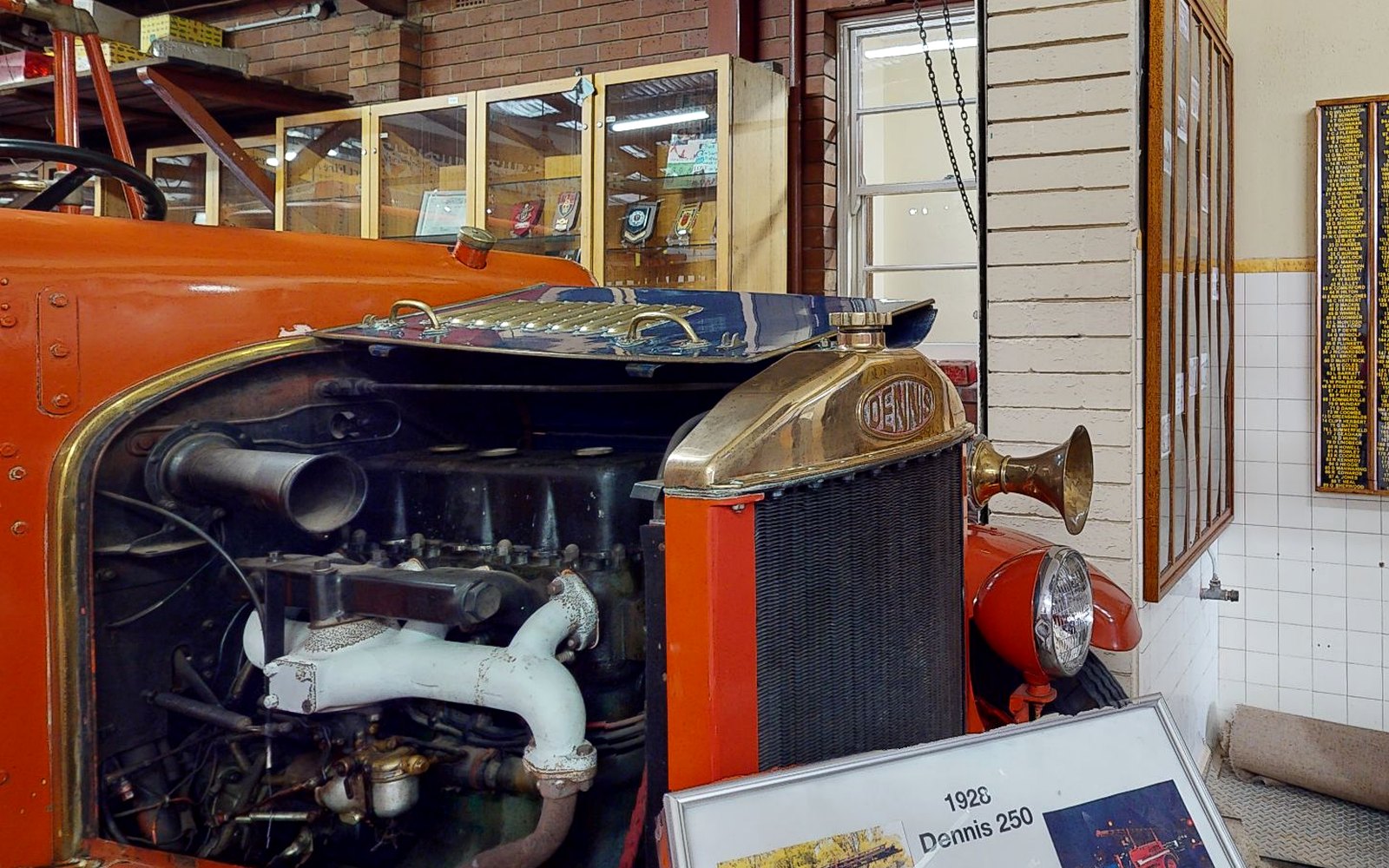 1928 Dennis 250 with engine bay open at the Canberra Fire Museum